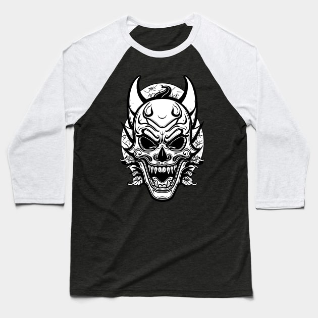 Evil Clown Mask Black and White Baseball T-Shirt by DeathAnarchy